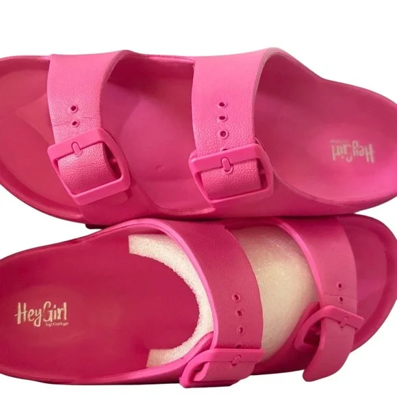 Hey Girl by Corkys Womens Pink EVA Double Strap Buckle Slide Sandals Size 10 New - Picture 7 of 7